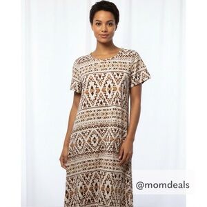 LulaRoe Carly Long/Midi Dress High Low Hem Stretchy Comfortable Tribal Western S